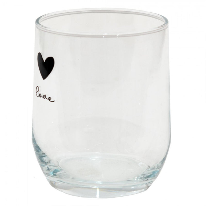 Cargue la imagen en el visor de la galería, Clayre eef transparant drinkglas met zwart hartje en het woord love . ø8x9cm 300ml