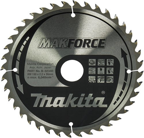 Afbeelding laden in galerijviewer, Makita accessoires cirkelzaagblad | hout | 190x30x2,2 40t 20g - b-32340