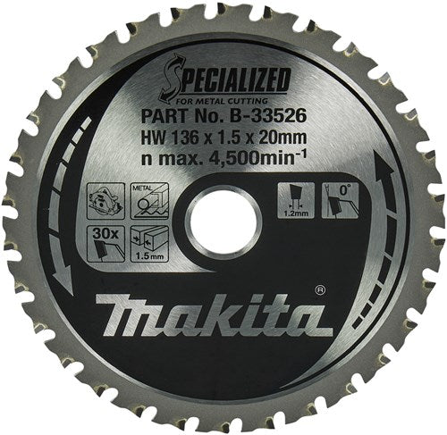 Chargez l'image dans la visionneuse de la galerie, Makita accessoires cirkelzaagblad zacht staal specialized 136x20x1,5 30t - b-33526