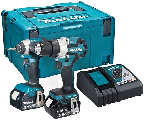 ギャラリービューアに画像をロードする, Makita dlx2507tj 18v combopack dhp489 klopboormachine + dtd153z slagschroevendraaier 5,0 ah accu (2 st), in mbox