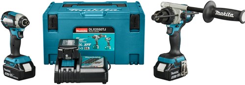 Load image into Gallery viewer, Makita dlx2550tj 18v combiset dhp492 (klop)boor- schroefmachine + dtd153 slagschroevendraaier (3x 5.0ah accu en lader) in mbox - dlx2550tj