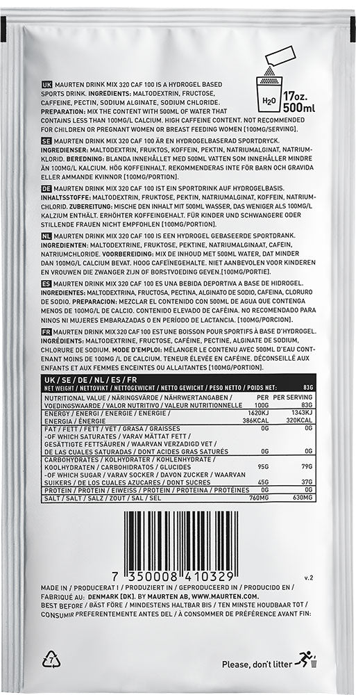Load image into Gallery viewer, Maurten drink mix 320 caf 100 hydrogel drink powder + caffeine 83g