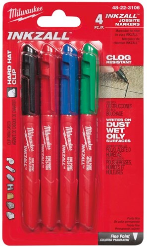 Load image into Gallery viewer, Milwaukee accessoires inkzall fijne punt kleur markeerstift 4-delig set: zwart, rood, blauw en groen - 48223106