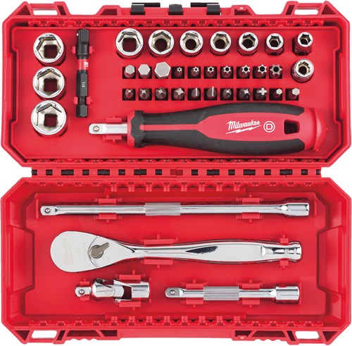 Load image into Gallery viewer, Milwaukee doppenset en ratel | 1 4 four flat™ | 38-delig | packout ready box - 4932498381