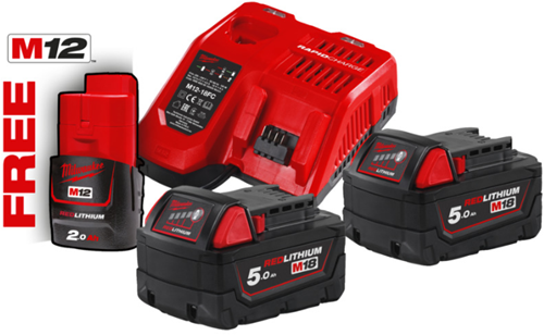 Afbeelding laden in galerijviewer, Milwaukee m18 nrg-502 | accu starterset 18v (2x 5.0ah accu + m12-m18 snellader) - 4933459217