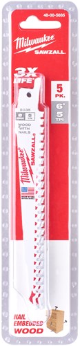 ギャラリービューアに画像をロードする, Milwaukee accessoires milwaukee sloopzaagbladen | thin kerf | hout met spijkers | 150mm x 5 tpi | 5 stuks - 48475035