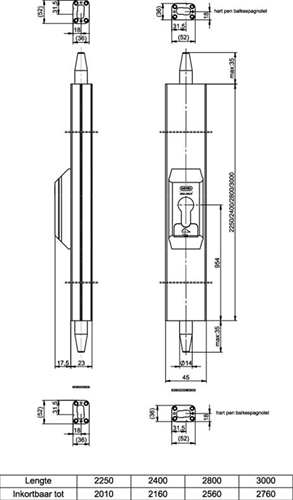 Afbeelding laden in galerijviewer, Nemef 5092 veiligheidsopbouwespagnolet | skg*** | lengte 2250 | inkortbaar tot 2010mm | ral9010 | hoogte europrofiel cilinder 954mm | sluitplaat p 5092 12 | dr 3+4. | aluminium - a000191945