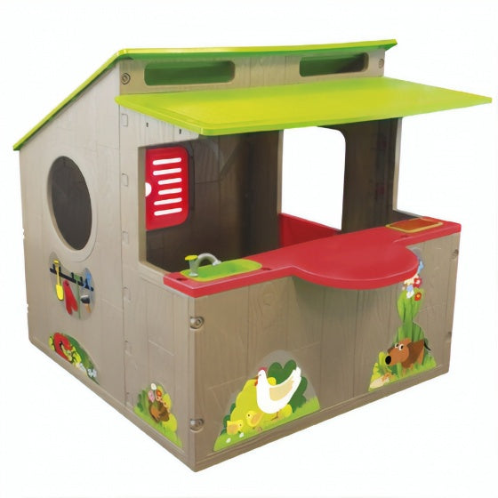 Load image into Gallery viewer, Paradiso toys Kiosk Speelhuis 139 x 118 cm Bruin groen rood