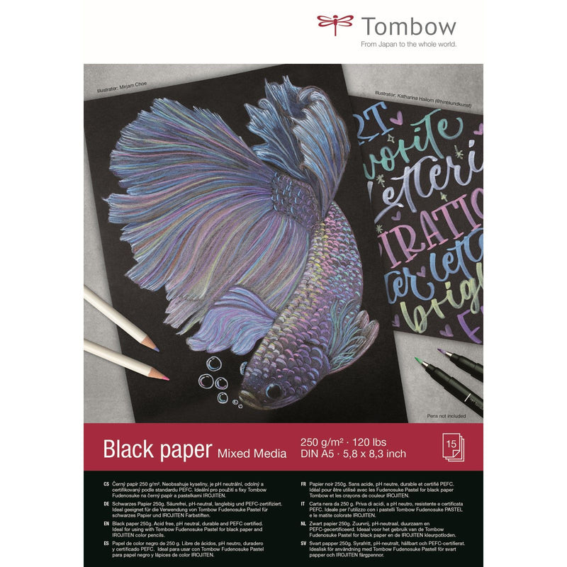 Load image into Gallery viewer, Tombow • black paper din a5 (14,8 x 21 cm), 15 sheets, 250 g m² (120 lbs), black