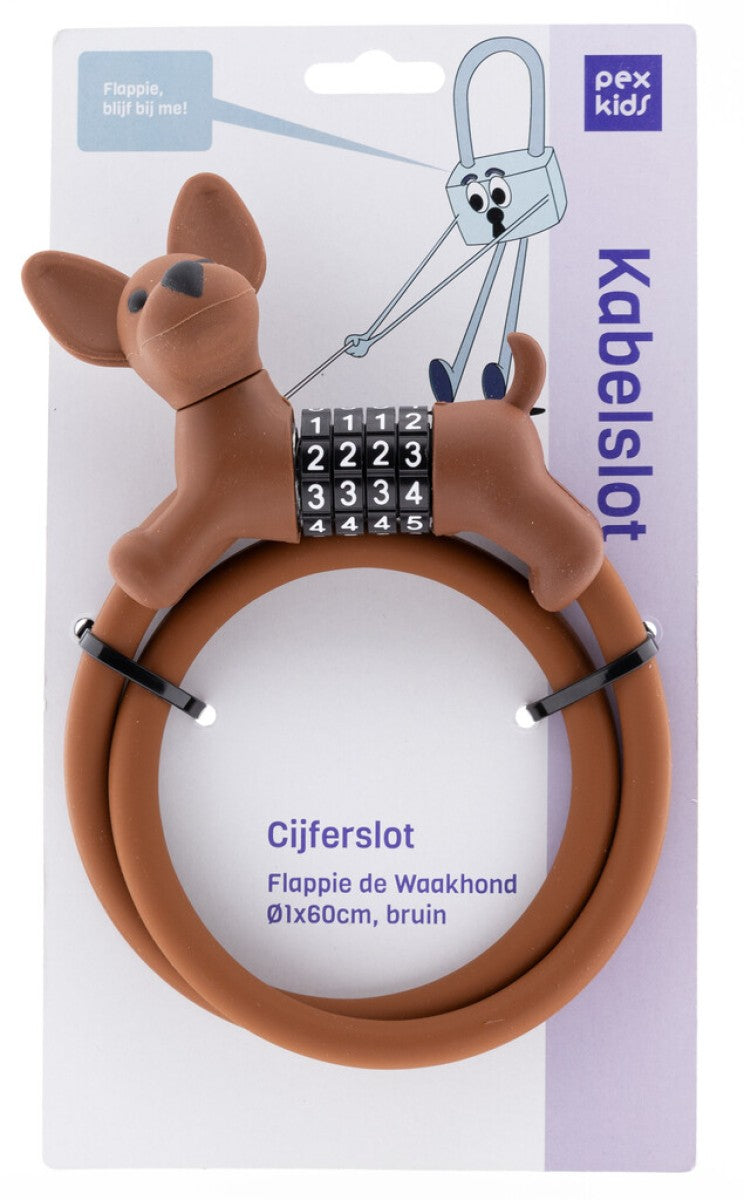 ギャラリービューアに画像をロードする, Pexkids cijfer kabelslot bruin flappie de waakhond silicone