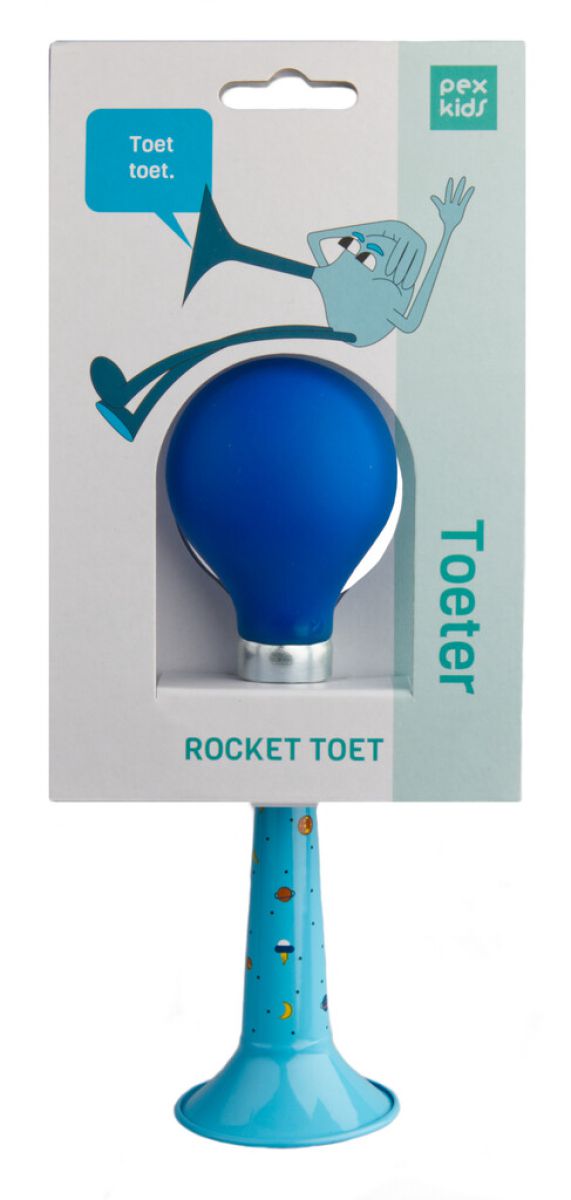 Load image into Gallery viewer, Fiets Hupe Pexkids Rocket - Blauw met een blauwe rakel