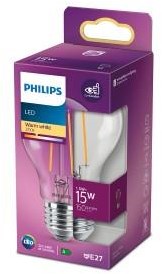 Cargue la imagen en el visor de la galería, Philips led lamp - standaard lampvorm met e27 fitting - warmwit licht: 2700k - 15w - helder glas
