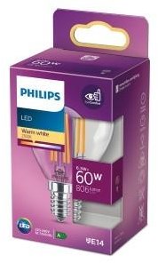 ギャラリービューアに画像をロードする, Philips led lamp - kogellamp met e14 fitting - warmwit licht: 2700k - 60w - helder glas