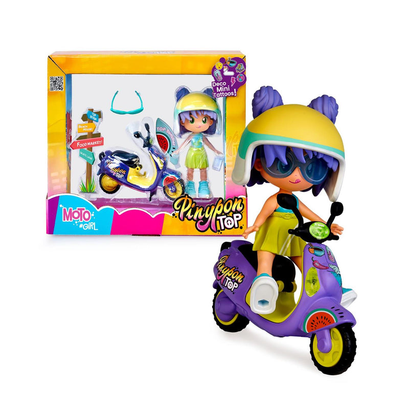 Afbeelding laden in galerijviewer, Pinypon top moto girl 11cm met deco mini tattoos