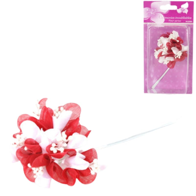 Cargue la imagen en el visor de la galería, Decoratiebloem met parels rood 13 cm set van 6 | 24 stuks