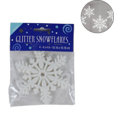 Afbeelding laden in galerijviewer, Amscan hanger sneeuwvlok wit met glitter 10 cm 4 stuks | 36 stuks