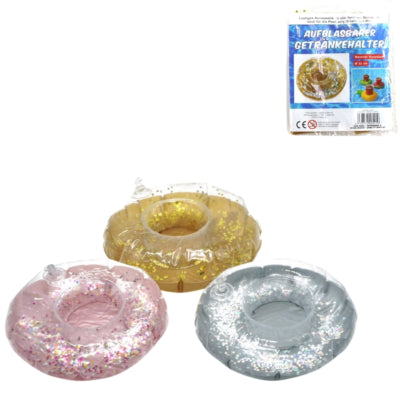 Afbeelding laden in galerijviewer, Opblaasbare bekerhouder donut glitter 22 cm 3 assorti | 24 stuks