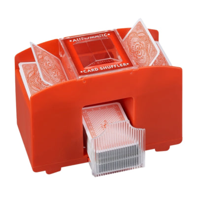 Load image into Gallery viewer, Relaxdays kaartenschudmachine op batterij rood 4 decks | 6 stuks
