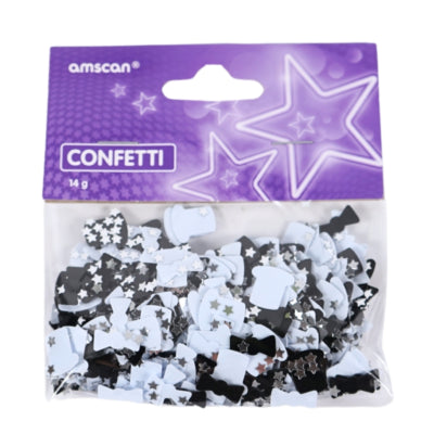 Cargue la imagen en el visor de la galería, Amscan confetti hoeden en strikjes metallic zwart wit 14 g | 48 stuks