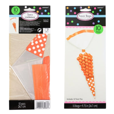 Load image into Gallery viewer, Ty par puntzak met sluiting transparant oranje 24,7 cm set van 10 | 48 stuks