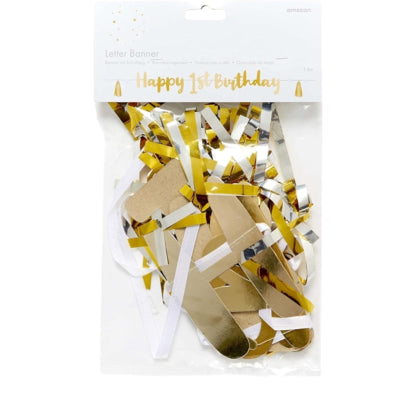 Load image into Gallery viewer, Amscan letterslinger happy 1st birthday goudkleurig 1,8 m | 24 stuks