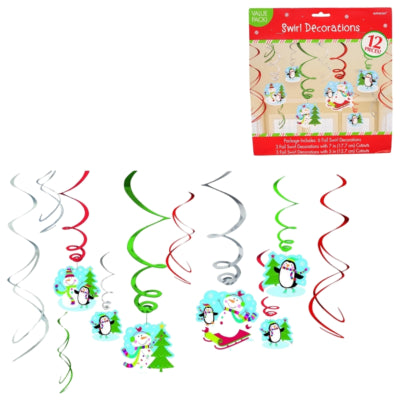Afbeelding laden in galerijviewer, Amscan spiraal hanger winter sneeuwpop 61 cm set van 12 | 24 stuks