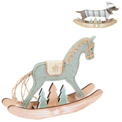 Load image into Gallery viewer, Kerstdecoratie hobbelpaard hond 21 cm 2 assorti | 12 stuks
