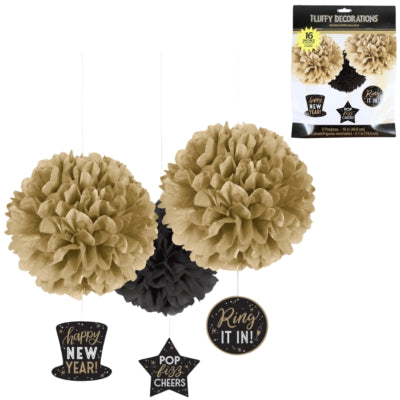 Afbeelding laden in galerijviewer, Amscan decoratie hanger happy new year pompom 40,6 cm set van 3 | 24 stuks