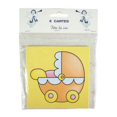 Laden Sie das Bild in Galerie -Viewer, Geboortekaarten kinderwagen geel 12 cm 6 stuks | 48 stuks