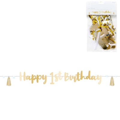 Load image into Gallery viewer, Amscan letterslinger happy 1st birthday goudkleurig 1,8 m | 24 stuks