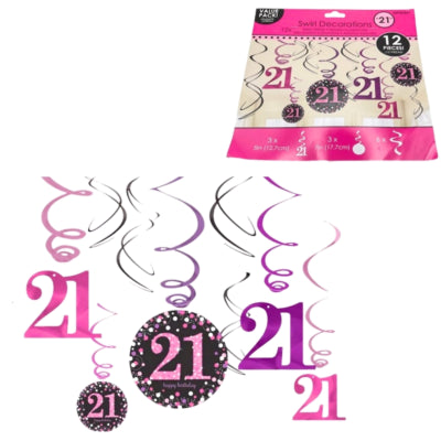 Cargue la imagen en el visor de la galería, Amscan spiraal hanger happy birthday 21 jaar 61 cm set van 12 | 48 stuks