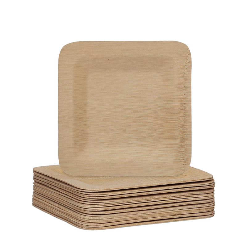 Load image into Gallery viewer, Pic relaxdays wegwerpborden bamboe vierkant 18x18cm 25 stuks