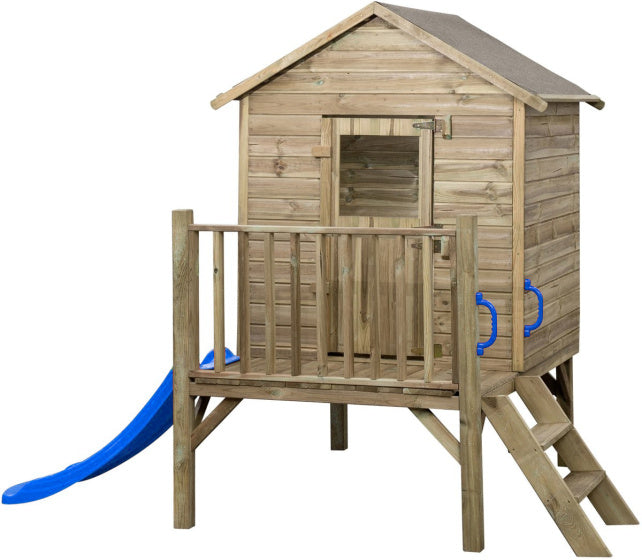 Load image into Gallery viewer, SwingKing Camilla Houten Speelhuisje met Glijbaan Naturel Blauw