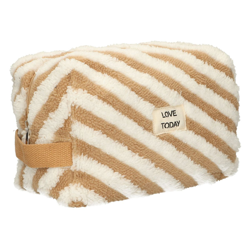 Afbeelding laden in galerijviewer, Traveller toilettas badstof stripe bruin 23cm x 13cm