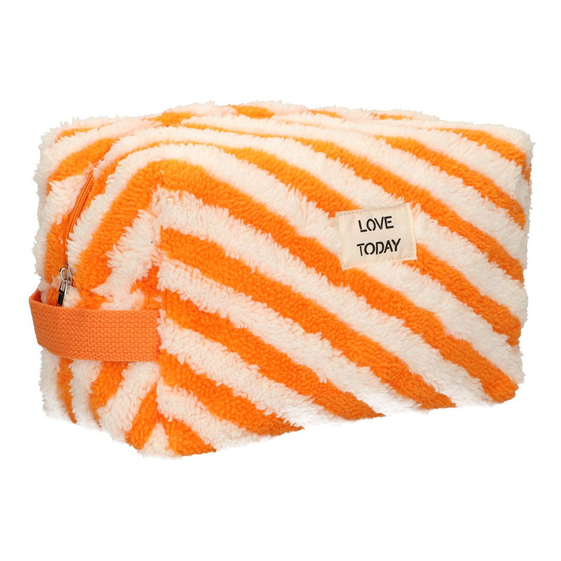 Afbeelding laden in galerijviewer, Traveller toilettas badstof stripe oranje 23cm x 13cm