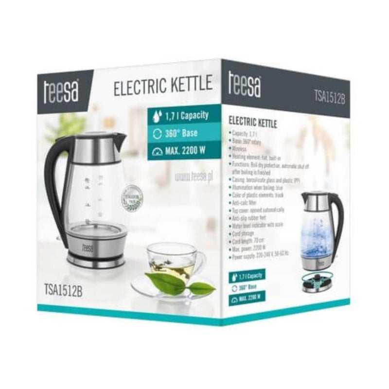 Afbeelding laden in galerijviewer, Teesa waterkoker glas rvs 1,7l zwart