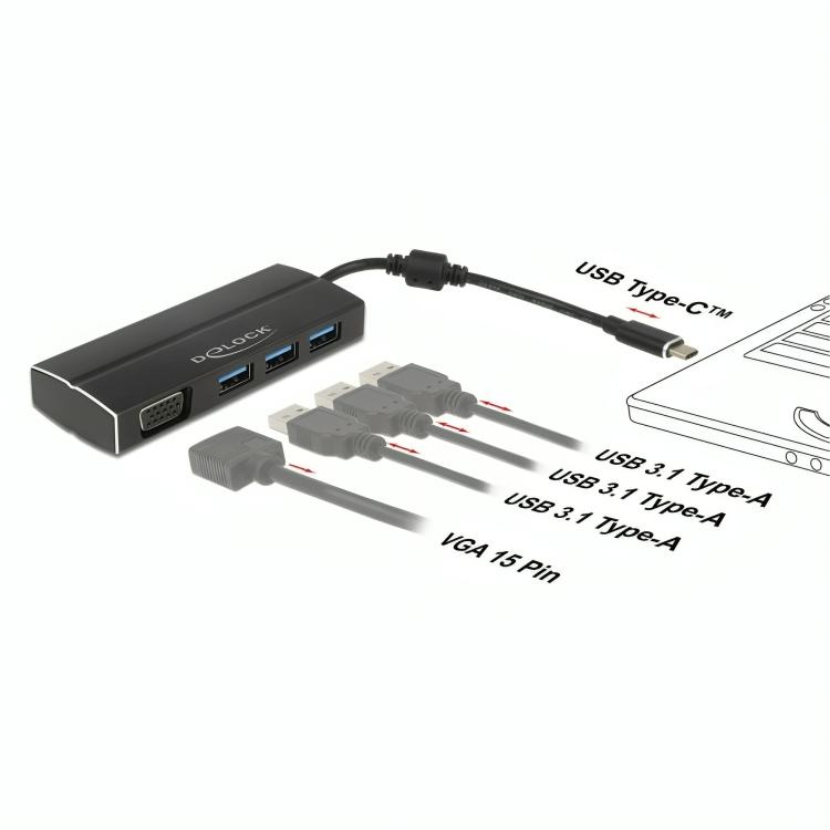 Load image into Gallery viewer, Abi usb c naar a + vga hub - 4 poorten