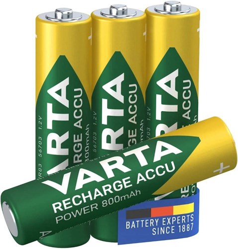 Load image into Gallery viewer, Varta oplaadbare mini penlite batterij aaa 800 mah nimh 1.2v 4 stuks op kaart
