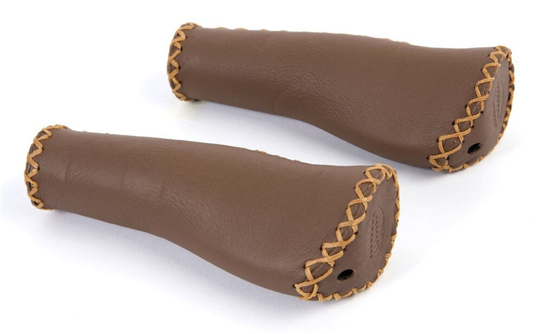 Afbeelding laden in galerijviewer, Velo Ergo Leather Handlebar Grips, 135 135mm, Dark Brown