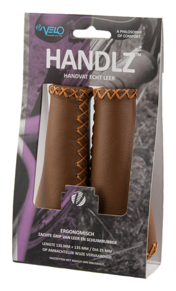 Afbeelding laden in galerijviewer, Velo Ergo Leather Handlebar Grips, 135 135mm, Dark Brown