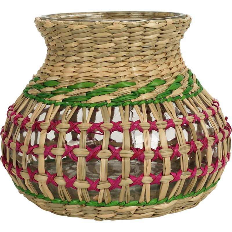 Afbeelding laden in galerijviewer, Cosydecor vaas windlicht zeegras met glas h15cm