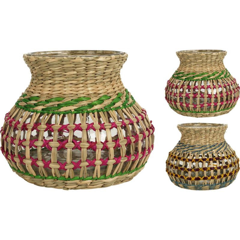 Afbeelding laden in galerijviewer, Cosydecor vaas windlicht zeegras met glas h15cm