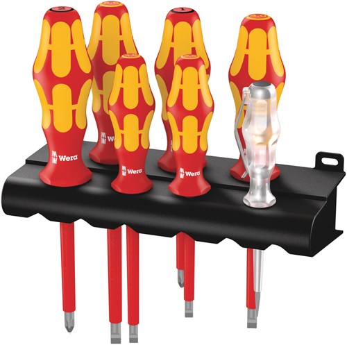 Afbeelding laden in galerijviewer, Wera 160 i 165 i 7 schroevendraaierset kraftform plus serie 100 + spanningszoeker + houder, 7 -delig - 1 stuk(s) - 05006148001