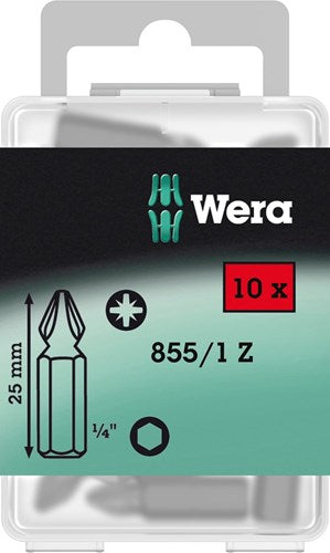 Afbeelding laden in galerijviewer, Wera 855 1 z bits pozidriv, pz 2 x 25 mm (10 bits pro box) - 1 stuk(s) - 05072404001