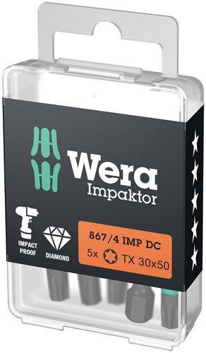 Load image into Gallery viewer, Wera 867 4 imp dc torx® diy impaktor bits, tx 30 x 50 mm, 5-delig - 05057666001