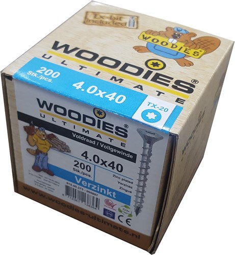 Afbeelding laden in galerijviewer, Woodies schroeven woodies ultimate 4.0x 40 platverzonken kop t-20 verzinkt voldraad - 61540373 - 61540373
