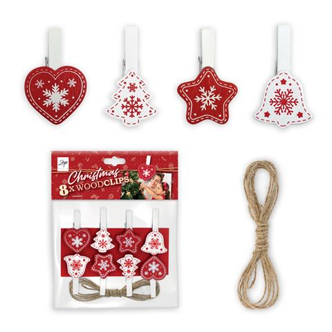 Load image into Gallery viewer, Zep Kerst Kit Wood Clips Red LK38R 8 Stuks