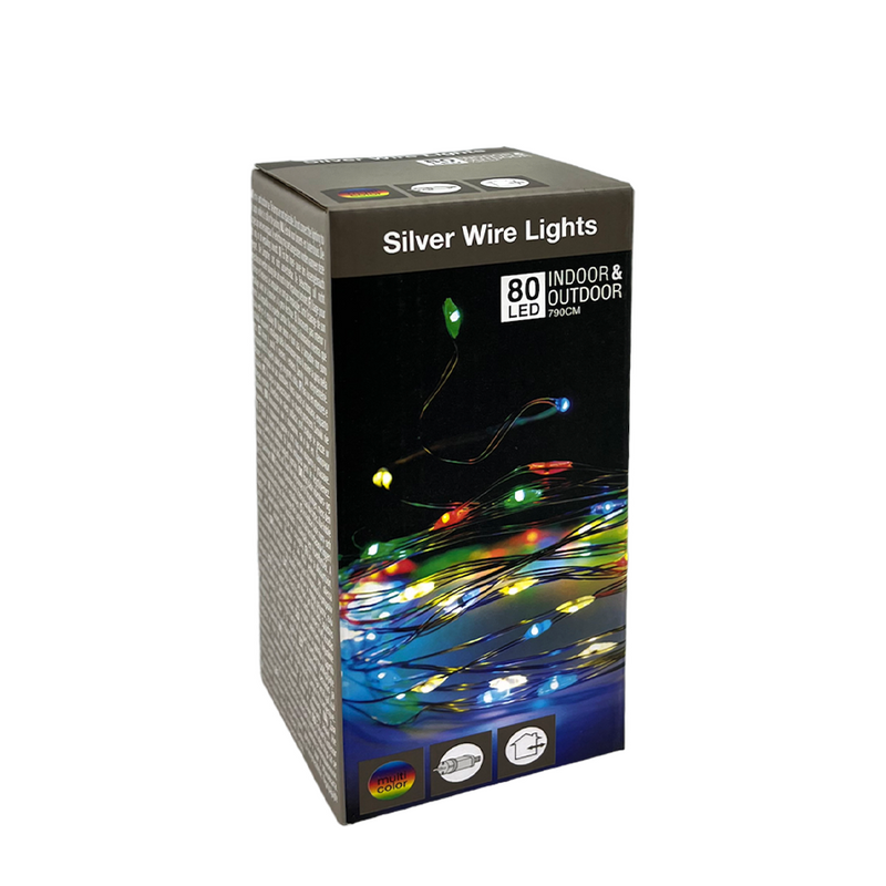 Afbeelding laden in galerijviewer, Zilverdraad led multicolor 80 leds 790cm