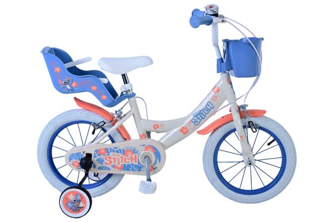 Load image into Gallery viewer, Stitch Stitch Kinderfiets Meisjes 14 inch Creme Koraal Blauw Twee handremmen