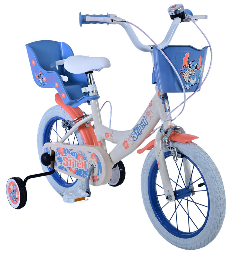 Load image into Gallery viewer, Stitch Stitch Kinderfiets Meisjes 14 inch Creme Koraal Blauw Twee handremmen